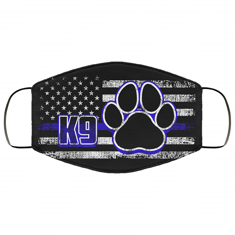 Thin Blue Line K9 Police Dog Paws Back The Blue Washable Reusable Custom-Printed Cloth Face Mask Cover, White, Cloth Face Cover