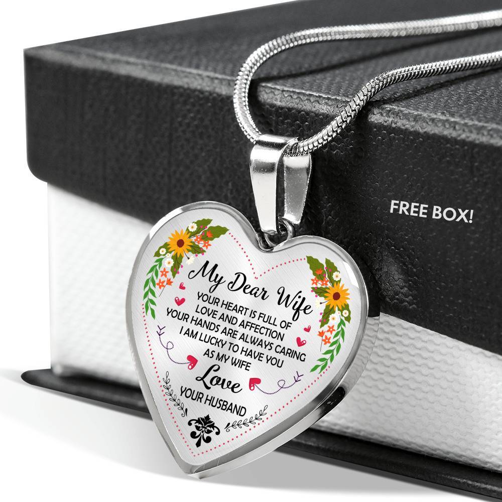 Husband to My Dear Wife Your Heart Is Full of Love and Affection Heart Pendant Necklace - Heart Luxury Necklace (Silver) Husband to My Dear Wife Your Heart Is Full of Love and Affection Heart Pendant Necklace - Heart Luxury Necklace (Silver)