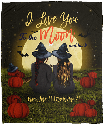 Personalized I Love You To The Moon And Back Witches Halloween Bestie Fleece Blanket - Premium Sherpa Blanket, White, Cozy Plush Fleece Blanket - 50x60