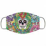 Colorful Mexican Calavera Sugar Skull Mask Washable Reusable Custom – Printed Cloth Face Mask Cover, White, Cloth Face Cover