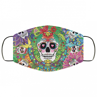 Colorful Mexican Calavera Sugar Skull Mask Washable Reusable Custom – Printed Cloth Face Mask Cover, White, Cloth Face Cover