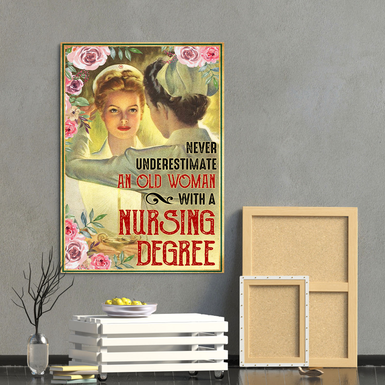 7VT. Nursing Degree Floral Canvas mockup