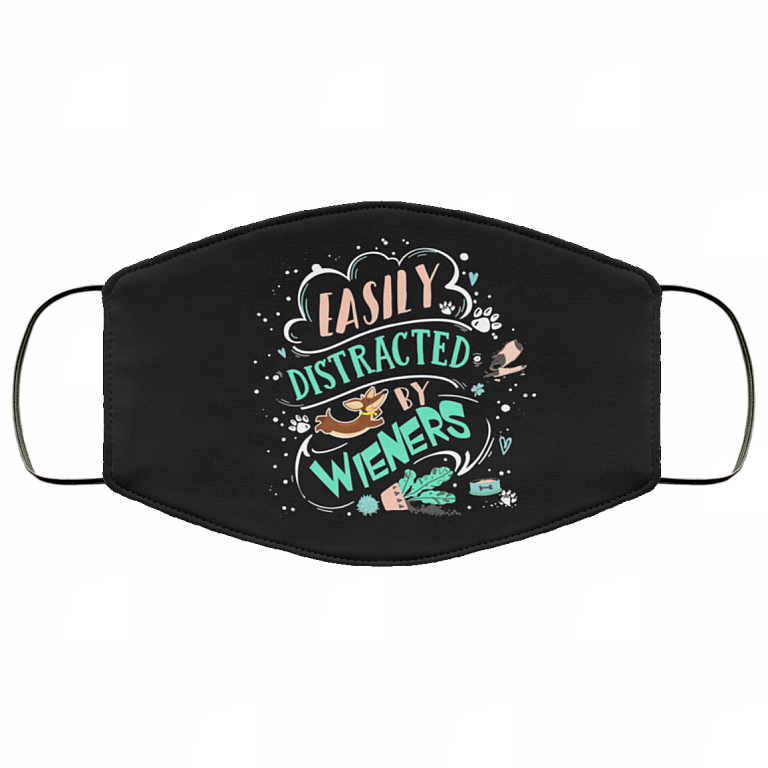 Easily Distracted By Wieners Washable Reusable Custom Printed Cloth Face Mask Cover, Black, Cloth Face Cover
