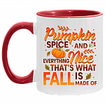 Pumpkin Spice Everything Nice That's What Fall is Made Of Ceramic Accent Mug-Halloween Gift Mug, White/Red, 11 oz. Accent Mug Pumpkin Spice Everything Nice That's What Fall is Made Of Ceramic Accent Mug-Halloween Gift Mug, White/Red, 11 oz. Accent Mug