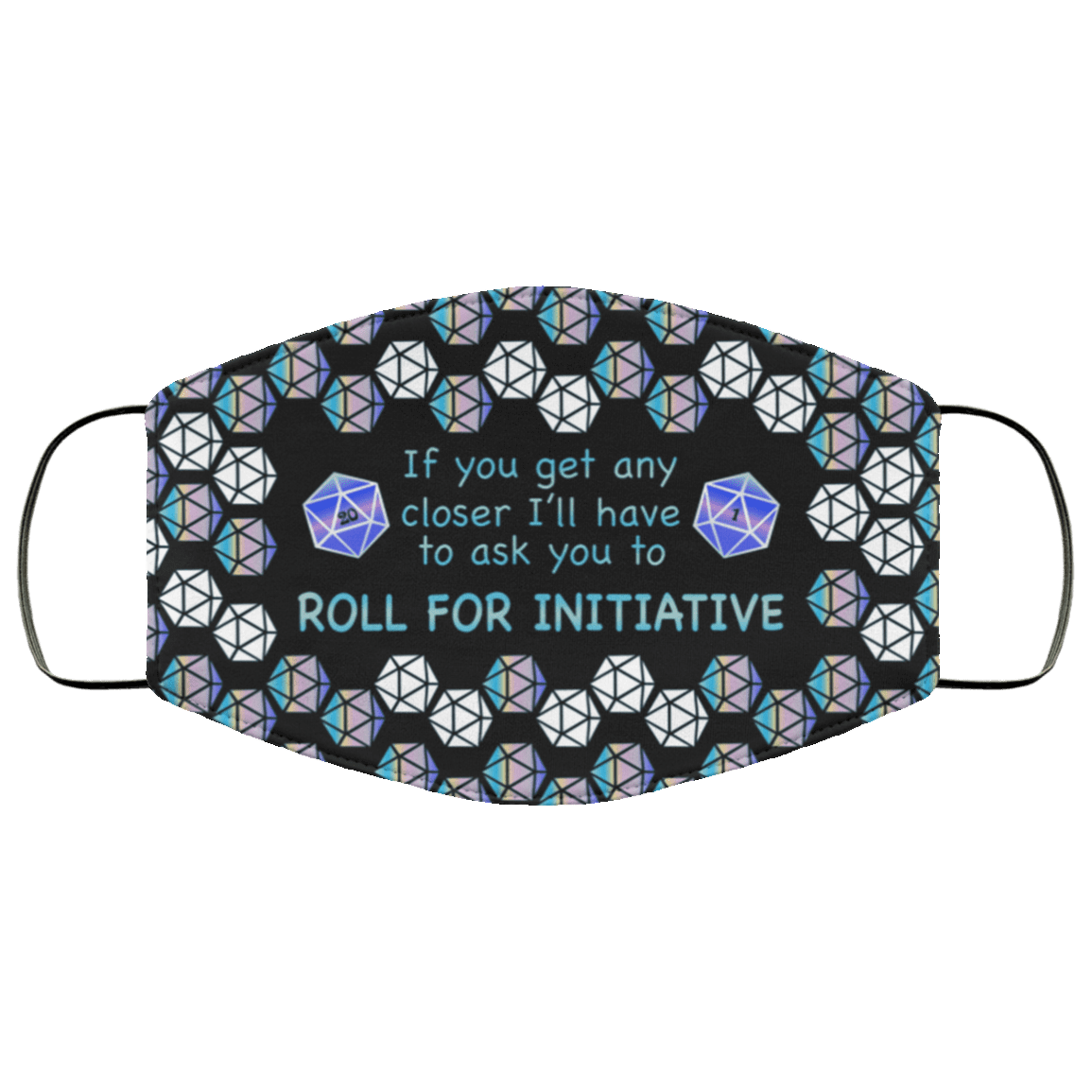 Roll For Initiative Washable Reusable Custom Printed Cloth Face Mask Cover - Video Game Face Mask - Gaming T Shirt, Black, Cloth Face Cover