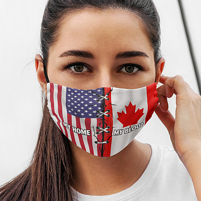 Alternative view of America Is My Home Canada Is My Blood Washable Reusable Custom Printed Cloth Face Mask Cover
