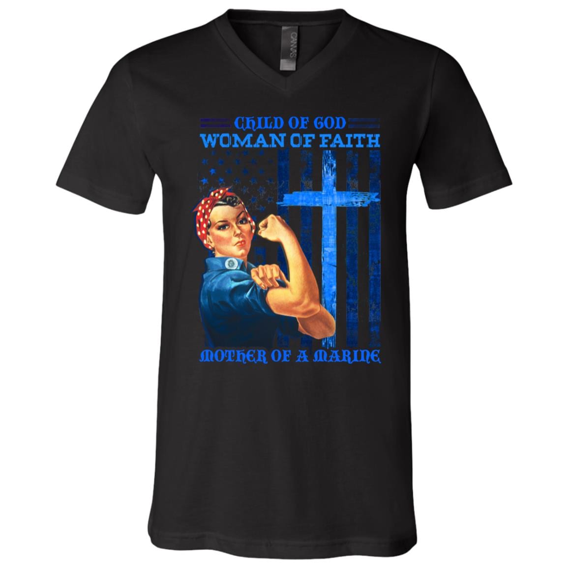 Child Of God Women Of Faith Mother Of A Marine T-shirt - V-neck - Proud Marine Mom Tee Shirt, Black, V-Neck T-Shirt
