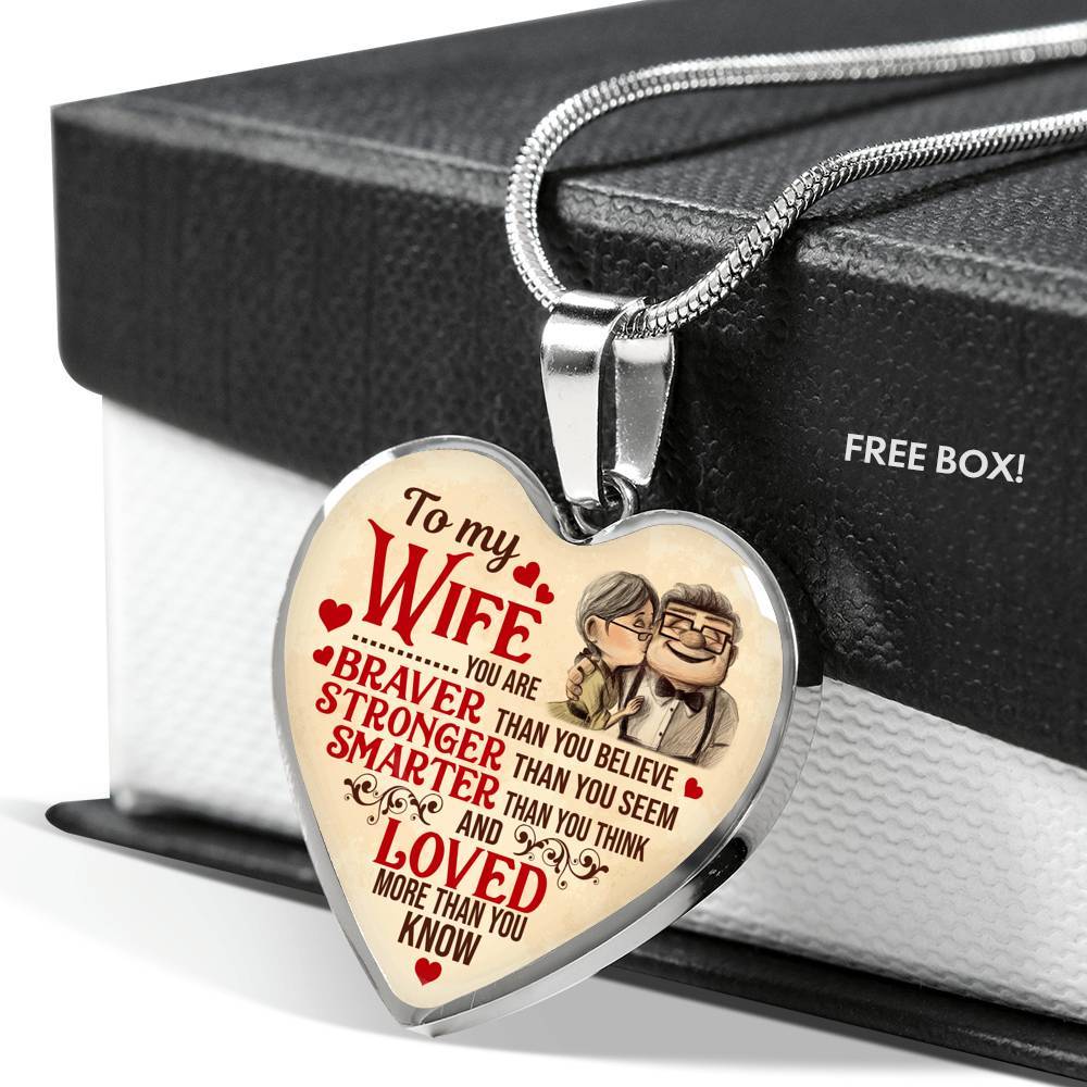 To My Wife You Are Braver Than You Believe And Loved More Than You Know UP Luxury Heart Pendant Necklace - Heart Luxury Necklace (Silver) To My Wife You Are Braver Than You Believe And Loved More Than You Know UP Luxury Heart Pendant Necklace - Heart Luxury Necklace (Silver)