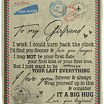 To My Girlfriend I Wish I Could Turn Back The Clock Letter Fleece Blanket - Premium Sherpa Blanket - Woven Blanket, White, Cozy Plush Fleece Blanket - 50x60