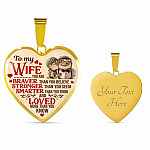 To My Wife You Are Braver Than You Believe And Loved More Than You Know UP Luxury Heart Pendant Necklace - Heart Luxury Necklace (Gold Plated)