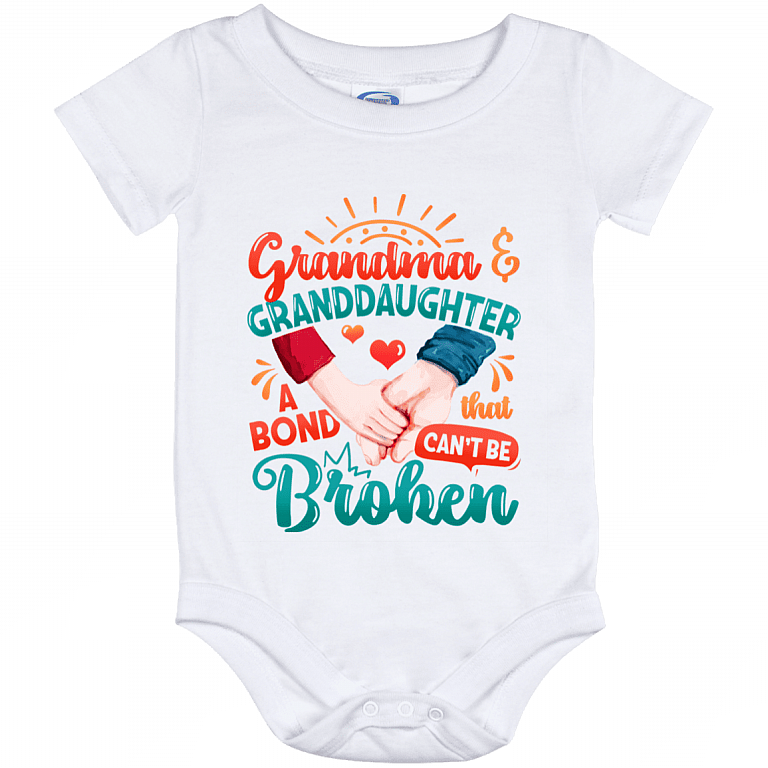 Grandma and Granddaughter a Bond That Can't Be Broken Baby Onesie - Baby Infant Bodysuit Gift, White, Baby Onesie - 12 Month