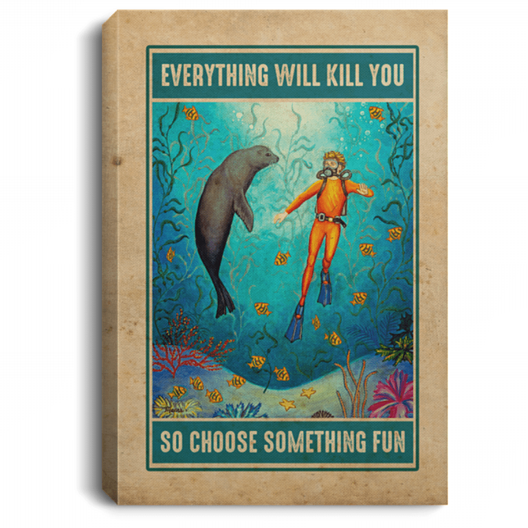 Scuba Diving Choose Something Fun Gallery Wrapped Framed Canvas Prints -Unframed Poster - Home Decor Wall Art, White, 0.75'' Framed Canvas