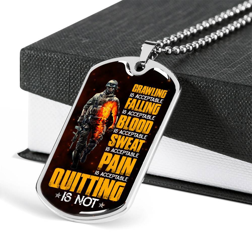 Crawling Is Acceptable Falling Is Acceptable Blood Is Acceptable Sweat Is Acceptable Pain Is Acceptable US Army Veteran Dog Tag Pendant Necklace - Dog Tag (Silver) Crawling Is Acceptable Falling Is Acceptable Blood Is Acceptable Sweat Is Acceptable Pain Is Acceptable US Army Veteran Dog Tag Pendant Necklace - Dog Tag (Silver)