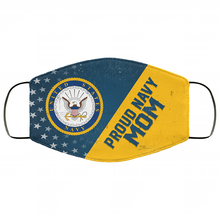 Proud Navy Mom US Navy Washable Reusable Custom - Printed Cloth Face Mask Cover, White, Cloth Face Cover