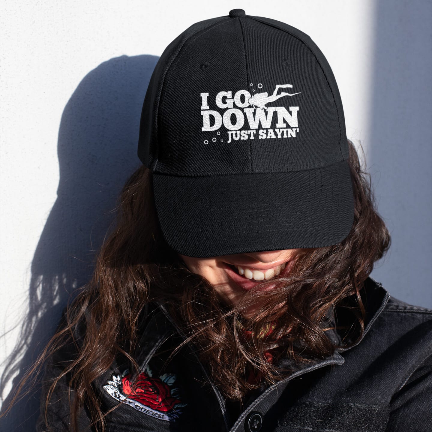 10VT. I Go Down Scuba Diving hat mockup3