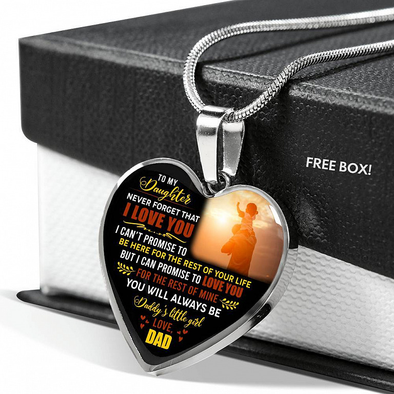 Dad to My Daughter Never Forget That I Love You I Can't Promise to Be Here Heart Pendant Necklace - Heart Luxury Necklace (Silver)