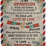 Letter To My Grandson Inside This Blanket Is A Piece Of My Heart Fleece - Premium Sherpa - Woven Blanket, White, Cozy Plush Fleece Blanket - 50x60