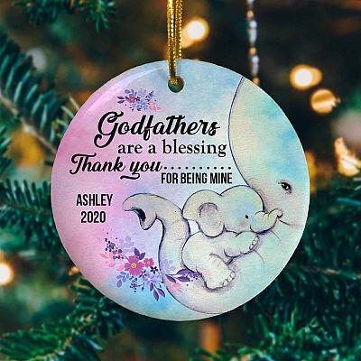 Alternative view of Personalized Godfathers Are A Blessing Thank You For Being Mine Flat Circle Porcelain Ceramic Ornament