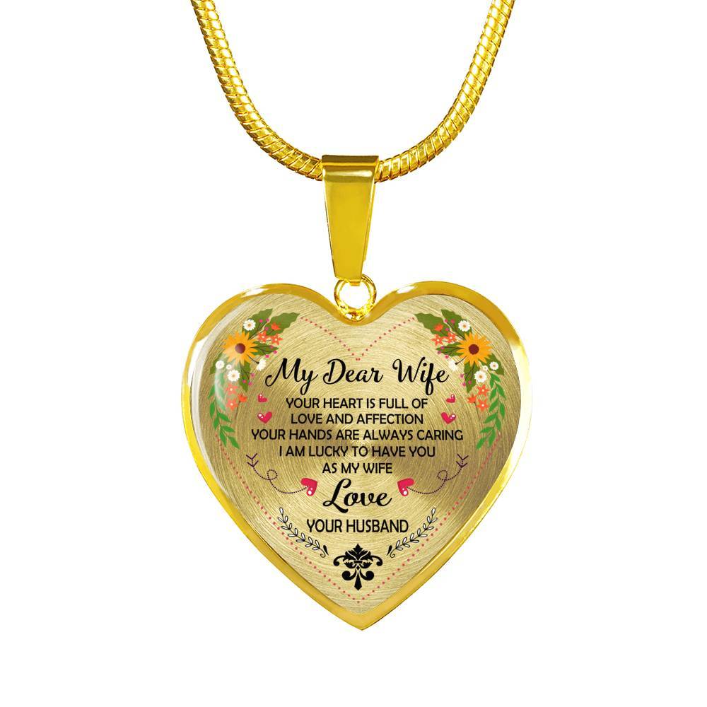 Husband to My Dear Wife Your Heart Is Full of Love and Affection Heart Pendant Necklace - Heart Luxury Necklace (Gold Plated) Husband to My Dear Wife Your Heart Is Full of Love and Affection Heart Pendant Necklace - Heart Luxury Necklace (Gold Plated)