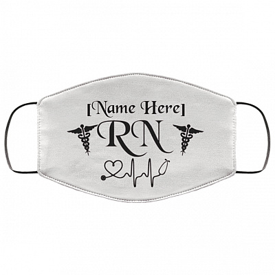 Personalized Name RN Nurse Washable Reusable Custom - Printed Cloth Face Mask Cover, White, Cloth Face Cover