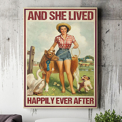 Alternative view of And She Lived Happily Ever After Farmer Girl Wrapped Framed Canvas Prints - Country Girl Unframed Poster