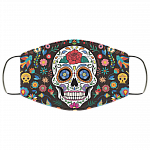 Mexican Calavera Sugar Skull Mask Washable Reusable Custom – Printed Cloth Face Mask Cover, White, Cloth Face Cover