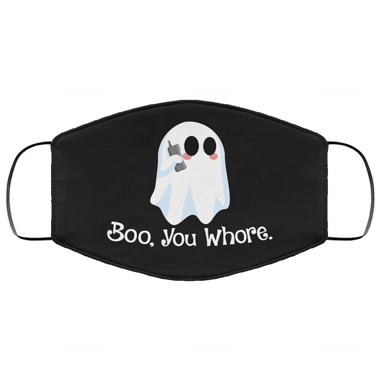 Cute Boo You Whore Washable Reusable Custom - Printed Cloth Face Mask Cover - Funny Halloween Gift, Black, Cloth Face Cover