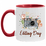 Editing Day Accent Mug - Funny Photographer Mug, White/Red, 11 oz. Accent Mug