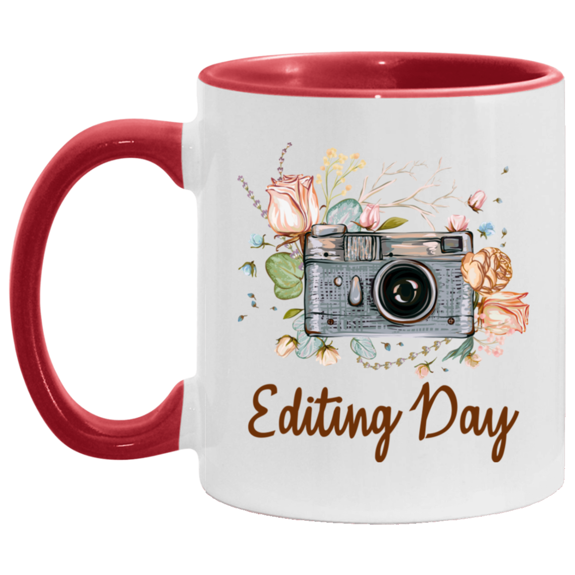 Editing Day Accent Mug - Funny Photographer Mug, White/Red, 11 oz. Accent Mug