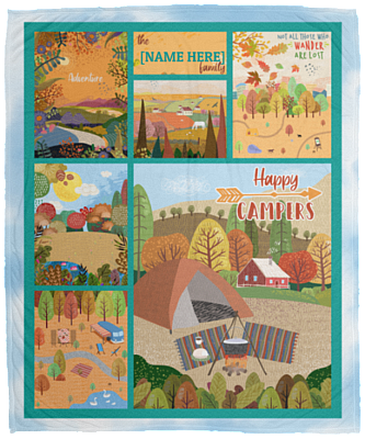 Personalized Family Name Happy Campers Fleece Blanket – Camping Gifts Premium Sherpa Blanket, White, Cozy Plush Fleece Blanket - 50x60