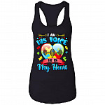 I Am His Voice He Is My Heart Autism Awareness Cotton Tank Top Tee - Ladies Racerback Tank, Black, Ladies Racerback Tank