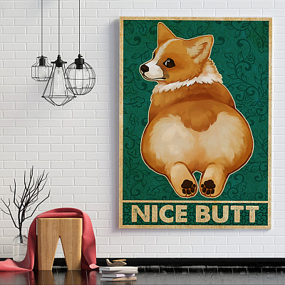 Alternative view of Vintage Retro Corgi Nice Butt Framed Canvas - Unframed Poster - Funny Corgi Home Decor