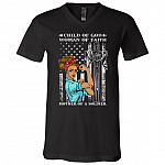 Child Of God Woman Of Faith Mother Of A Soldier T-Shirt - V-Neck Shirt, Black, V-Neck T-Shirt