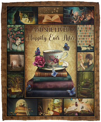And She Lived Happily Ever After Fleece Blanket - Premium Mink Sherpa Blanket - Girl Who Loves Books Gift, White, Cozy Plush Fleece Blanket - 50x60