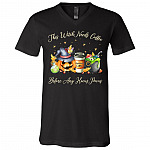 This Witch Needs Coffee Before Any Hocus Pocus Sanderson Sister Coffee T-Shirt - V Neck, Black, V-Neck T-Shirt