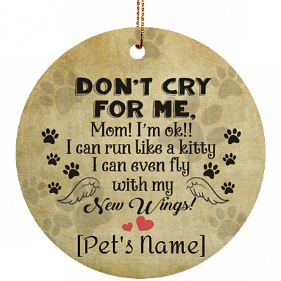 Personalized Don't Cry For Me I Can Run I Can Even Fly With My New Wings Porcelain Ceramic Circle Ornament, White, Ceramic Circle Ornament
