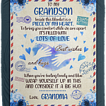 To My Grandson Inside This Blanket Is a Piece of My Heart Fleece Blanket - Premium Mink Sherpa Blanket, White, Cozy Plush Fleece Blanket - 50x60