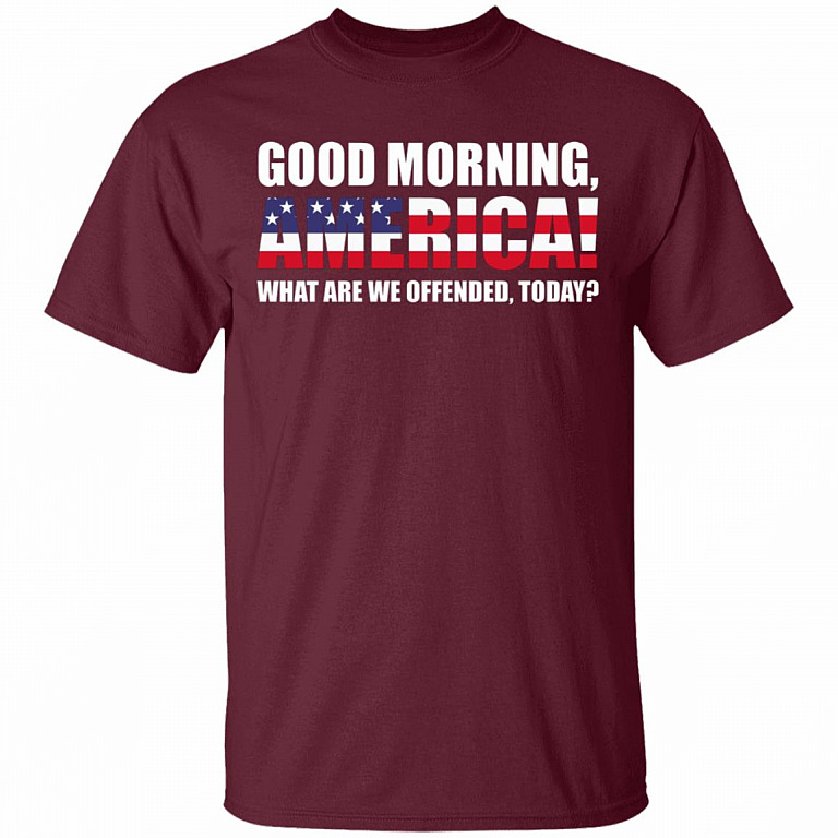 Good Morning America What are We Offended by Today America Flag T-Shirt, Maroon, Unisex T-Shirt