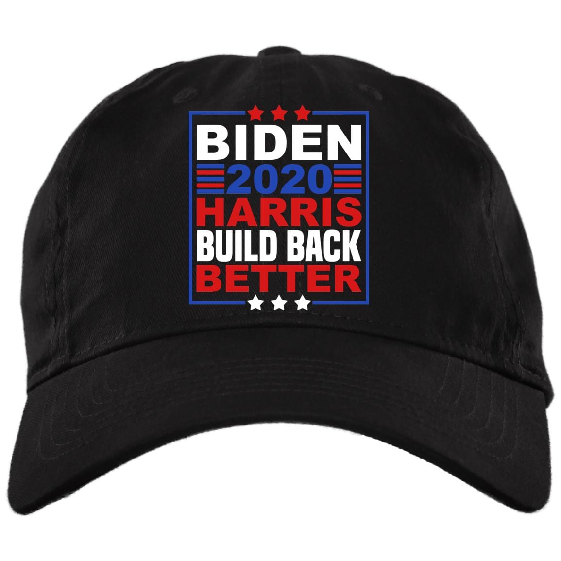 Biden Harris 2020 Build Back Better 2020 Election Democrat Twill Cap - High-Profile Snapback Hat, Black, Brushed Twill Dad Cap