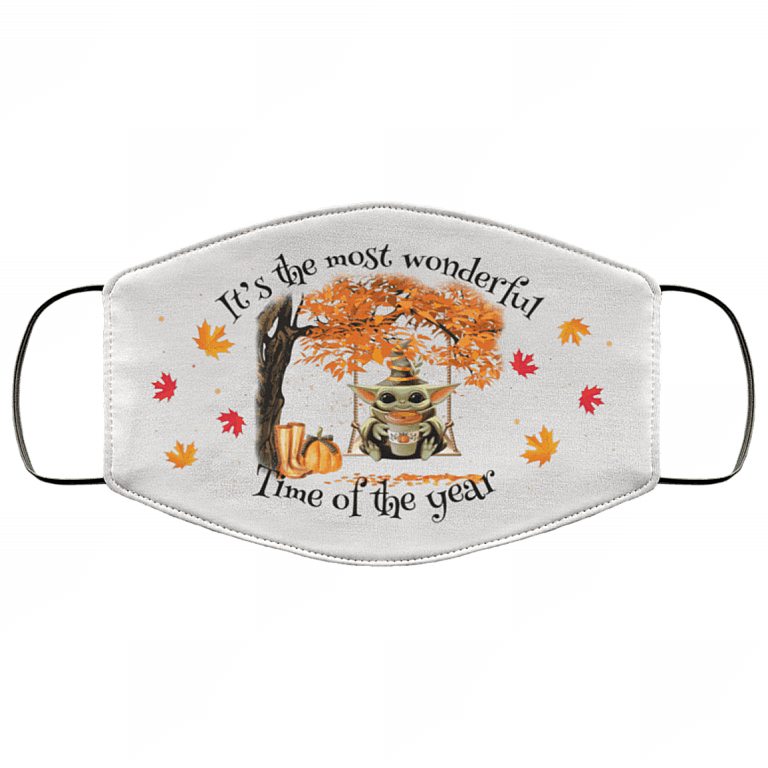 It's The Most Wonderful Time Of The Year Halloween Baby Yoda Washable Reusable Custom Printed Cloth Face Mask Cover, White, Cloth Face Cover
