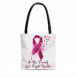 Pink Feather Ribbon Breast Cancer In This Family We Fight Together AOP Tote Bag - Shoulder Bag