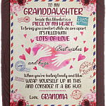 To My Granddaughter Inside This Blanket Is a Piece of My Heart Fleece Blanket - Premium Mink Sherpa Blanket, White, Cozy Plush Fleece Blanket - 50x60