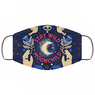 Stay Wild Moon Child Hippie Washable Reusable Custom - Printed Cloth Face Mask Cover, White, Cloth Face Cover