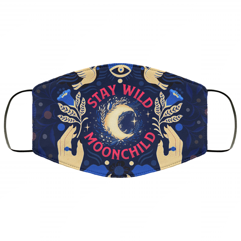 Stay Wild Moon Child Hippie Washable Reusable Custom - Printed Cloth Face Mask Cover, White, Cloth Face Cover