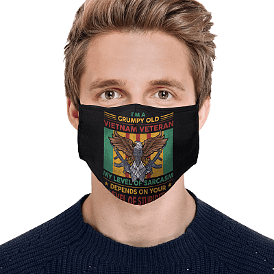 Alternative view of I'm A Grumpy Old Vietnam Veteran My Level Of Sarcasm Depends On Your Level Of Stupidity Washable Reusable Custom Printed Cloth Face Mask Cover