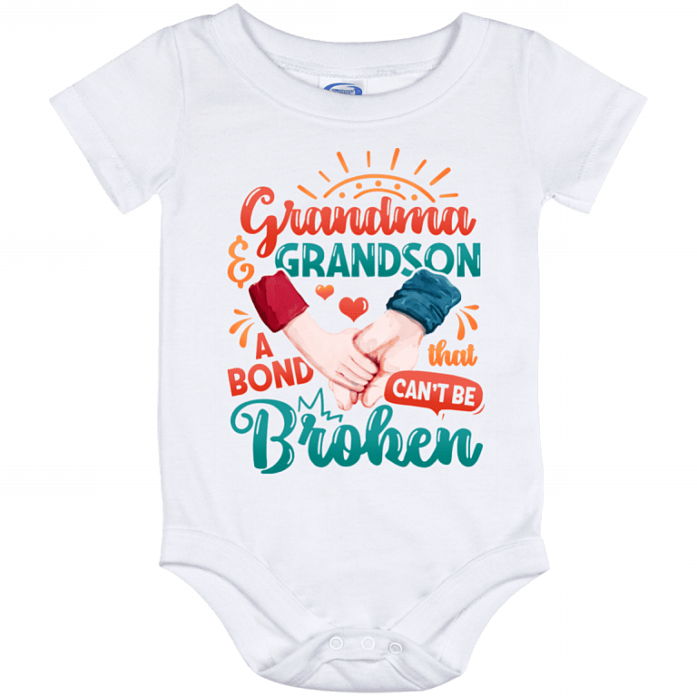 Grandma and Grandson a Bond That Can't Be Broken Baby Onesie - Baby Infant Bodysuit Gift, White, Baby Onesie - 12 Month