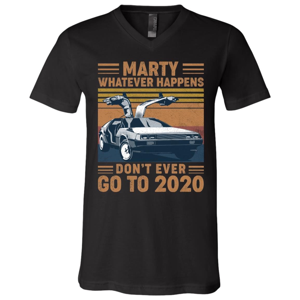 Marty Don't Ever Go to 2020 - Back to Future Vintage Dark T-Shirt - V-Neck, Black, V-Neck T-Shirt