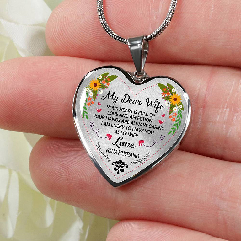 Husband to My Dear Wife Your Heart Is Full of Love and Affection Heart Pendant Necklace - Heart Luxury Necklace (Silver)
