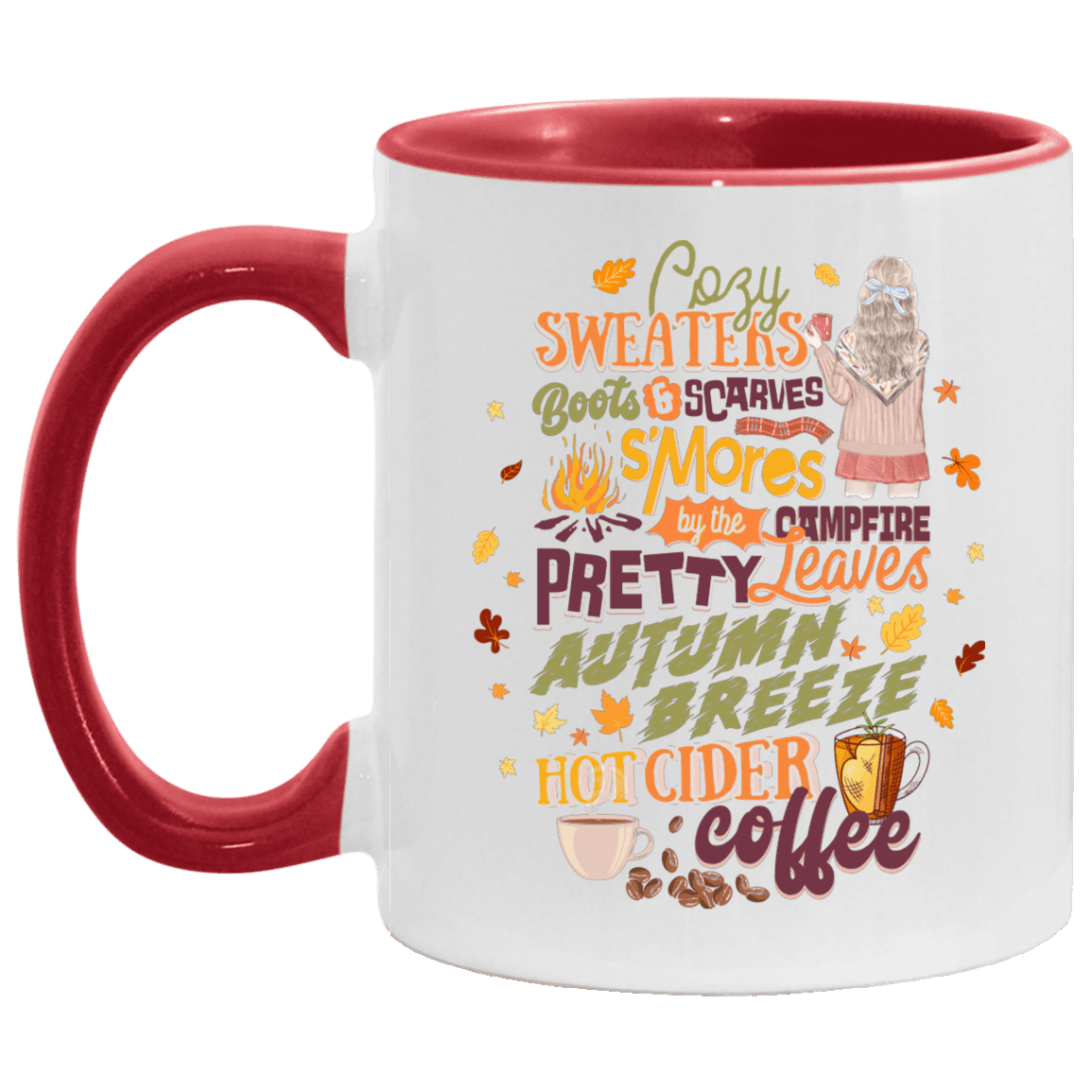Cozy Sweaters S'mores By The Campfire Pretty Leaves Coffee Autumn Fall Ceramic Accent Mug-Halloween Gifts Mug, White/Red, 11 oz. Accent Mug Cozy Sweaters S'mores By The Campfire Pretty Leaves Coffee Autumn Fall Ceramic Accent Mug-Halloween Gifts Mug, White/Red, 11 oz. Accent Mug