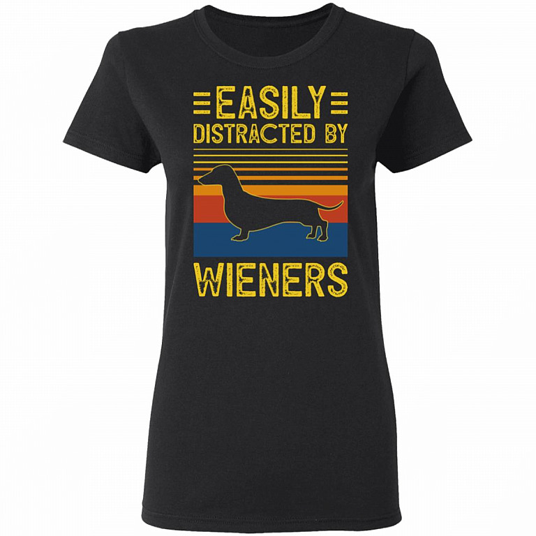 Easily Distracted by Wieners Vintage Retro Ladies T-Shirt - Premium Ladies Triblend Dolman Sleeve Shirt, Black, Ladies T-Shirt